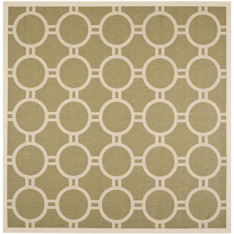 Arneshia Geometric Green/Beige Area Rug, Square 7'1"