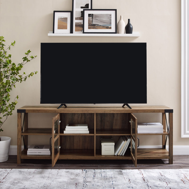  Meuble télé 2 portes pour téléviseur de 80 po ou moins Larenda, Chêne rustique
