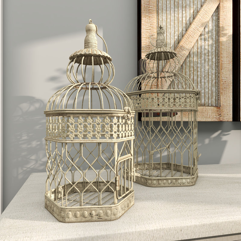 Cage à oiseaux à volutes en métal crème Normanhurst