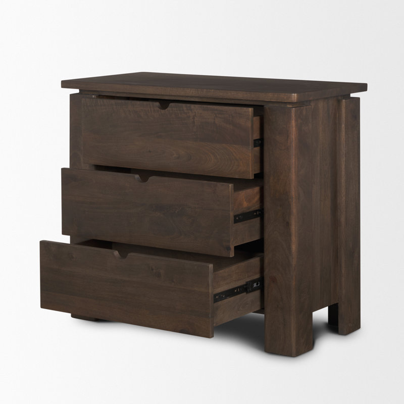 Vessela Solid Dark Brown Wood 3 Drawer Accent Cabinet