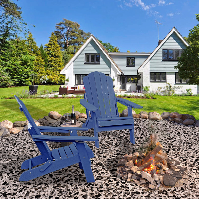 Chaise Adirondack réglable avec porte-gobelet, chaise toutes saisons pour terrasse (bleu)
