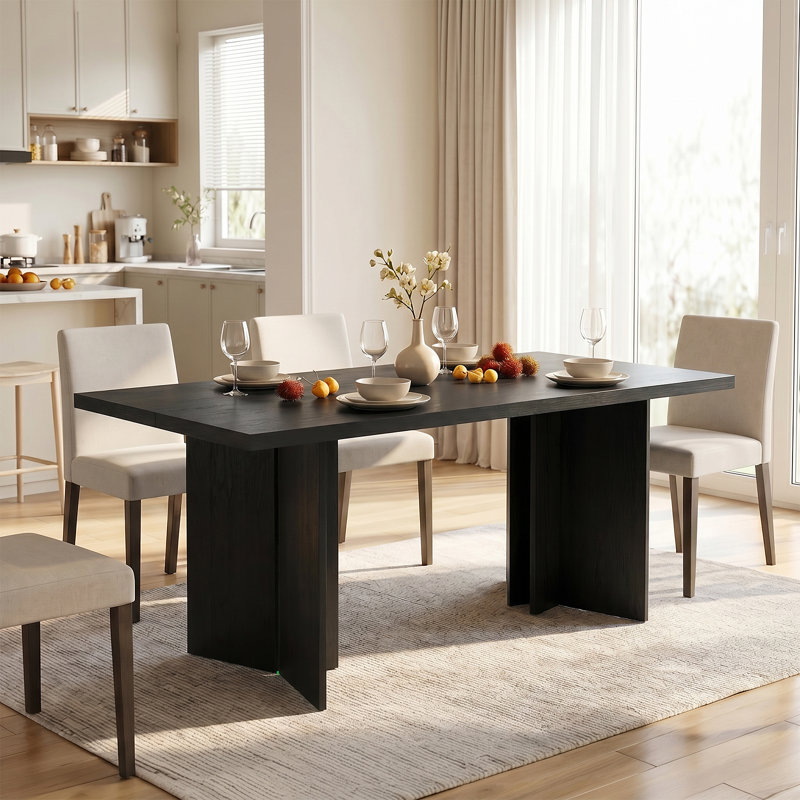 Table à manger rectangulaire en bois Alyria 70,87 po pour 8 personnes, H 29,5 po x l 70,87 po x P 31,5 po, Noir