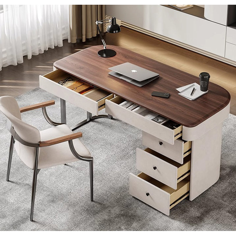 Bureau de luxe en bois massif clair avec base en acier inoxydable, H 29,13 po x l 47,24 po x P 27,56 po