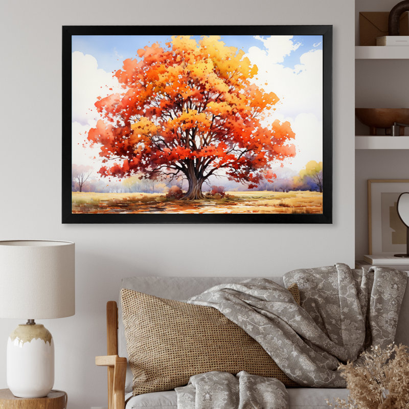 «Red Oak Tree Golden Canopy II», reproduction sur toile, Cadre simple noir, H 34 po x l 44 po x P 1,5 po