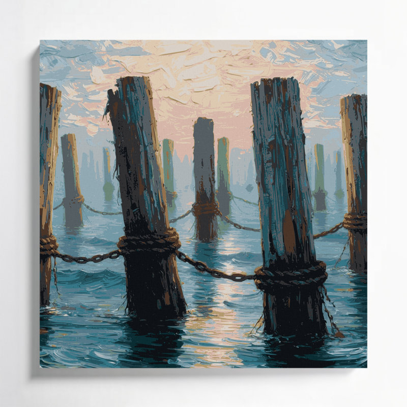 Art mural sur toile, "Nautical Dock pilings", H 32 po x l 32 po