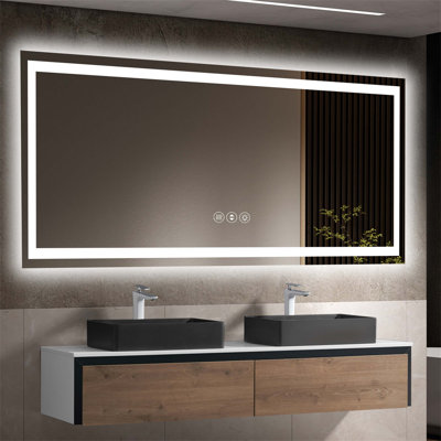 72x36 Inch Frameless LED Bathroom Mirror with Dimmable Lighting and Anti-Fog Function, Smart and Energy-Efficient