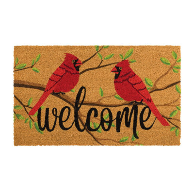 30x18 Natural Coir Fiber and PVC Non Slip Outdoor Doormat with Weather Resistant Textured Surface and Heavy Duty Backing - Cardinals
