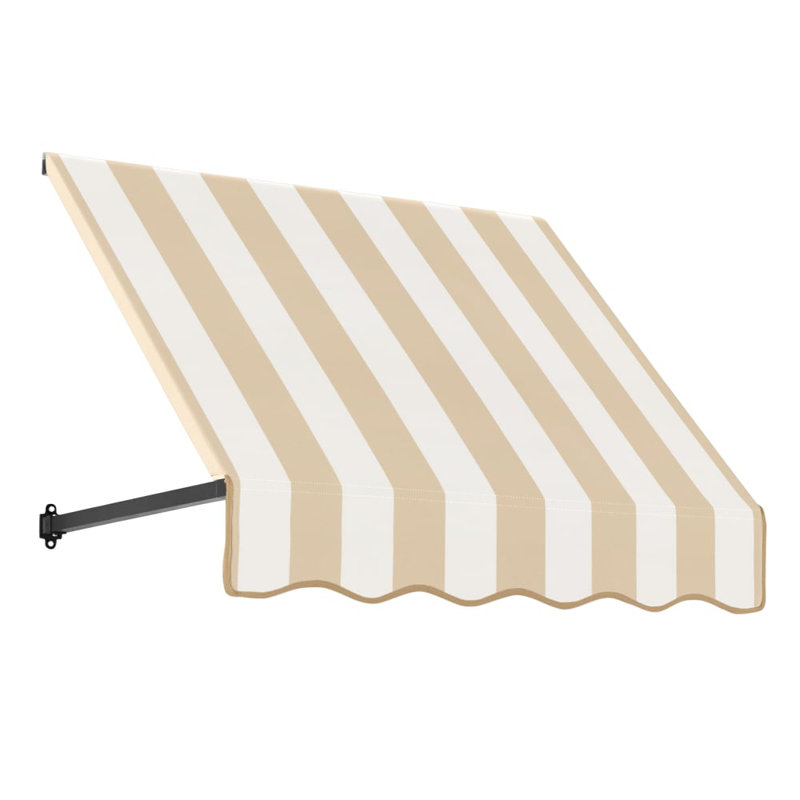 Auvent fixe en tissu acrylique rétro Awntech Dallas, H 16 po x l 52,5 po x P 30 po, Lin / rayures blanches