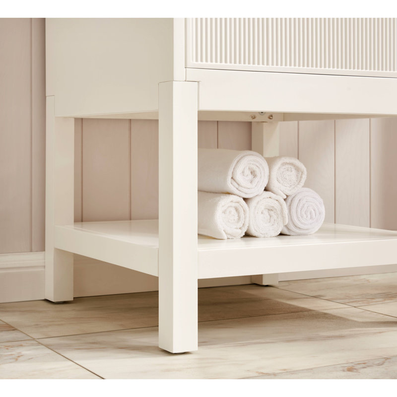 Meuble-lavabo en bois massif de 20 po avec tablette réglable, Blanc