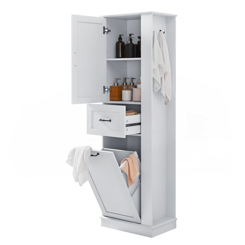 Modern Tall Storage Cabinet – Tilt-Out Compartment, Adjustable Shelves, 80LBS Capacity, Soft-Close Hinges, Aluminum Alloy Handles,  For Bathroom & Home Organization