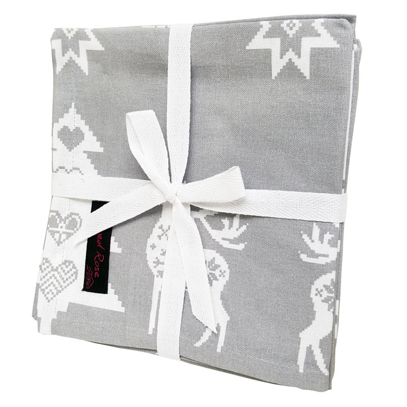 Camellia 100% Cotton Geometric Square Napkin, Silver/Grey
