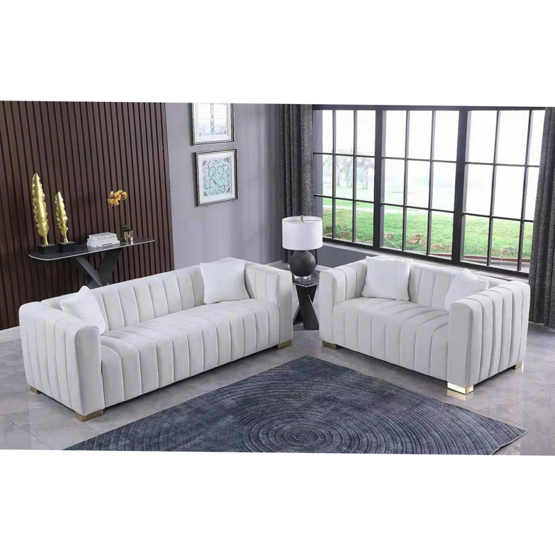 Ensemble de salon en velours 2 pièces Clifford, Or, Velours blanc