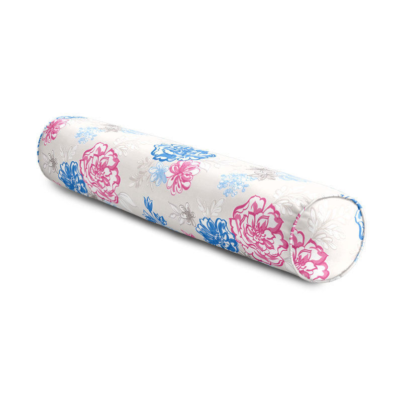 Tobi Fairley Lizzie Linen Bolster Pillow Cover & Insert, 8" x 24", Blue/Pink