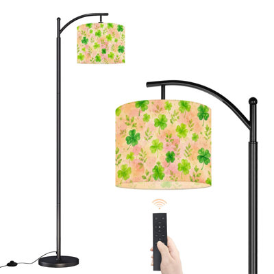  Lampe sur pied arc trèfle vert trèfle pastel aquarelle mignonne feuilles botaniques haute lampe sur pied moderne abat-jour réglable en lin à 3 températures de couleur