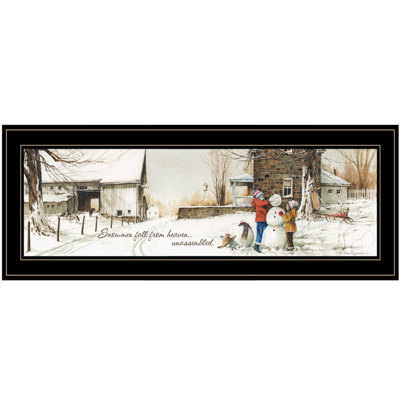 «Snowmen from Heaven» par John Rossini, prêt à accrocher, reproduction encadrée, Noir