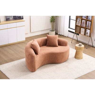 Dual-Depth Chenille Sectional , Coral Color, No Assembly, Compact Size 66.9" L, Suitable For Small Apartments, Comes With Two Throw Pillows, High Foam Cushions, Medium-Soft Seat, Pillow Back, Flared