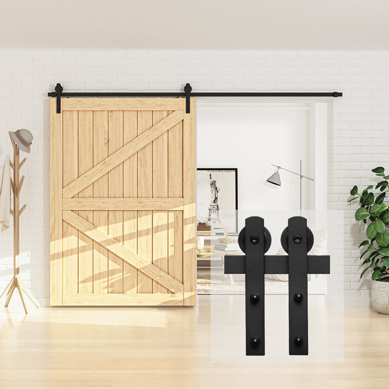 Black Steel Barn Door Hardware Kit Standard Single, 120 in.