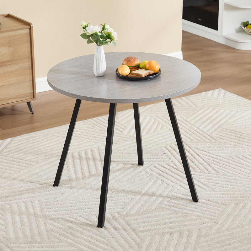  Table de salle à manger ronde en bois aggloméré 34,6 po avec pieds en acier au carbone (2 à 4 sièges), Gris