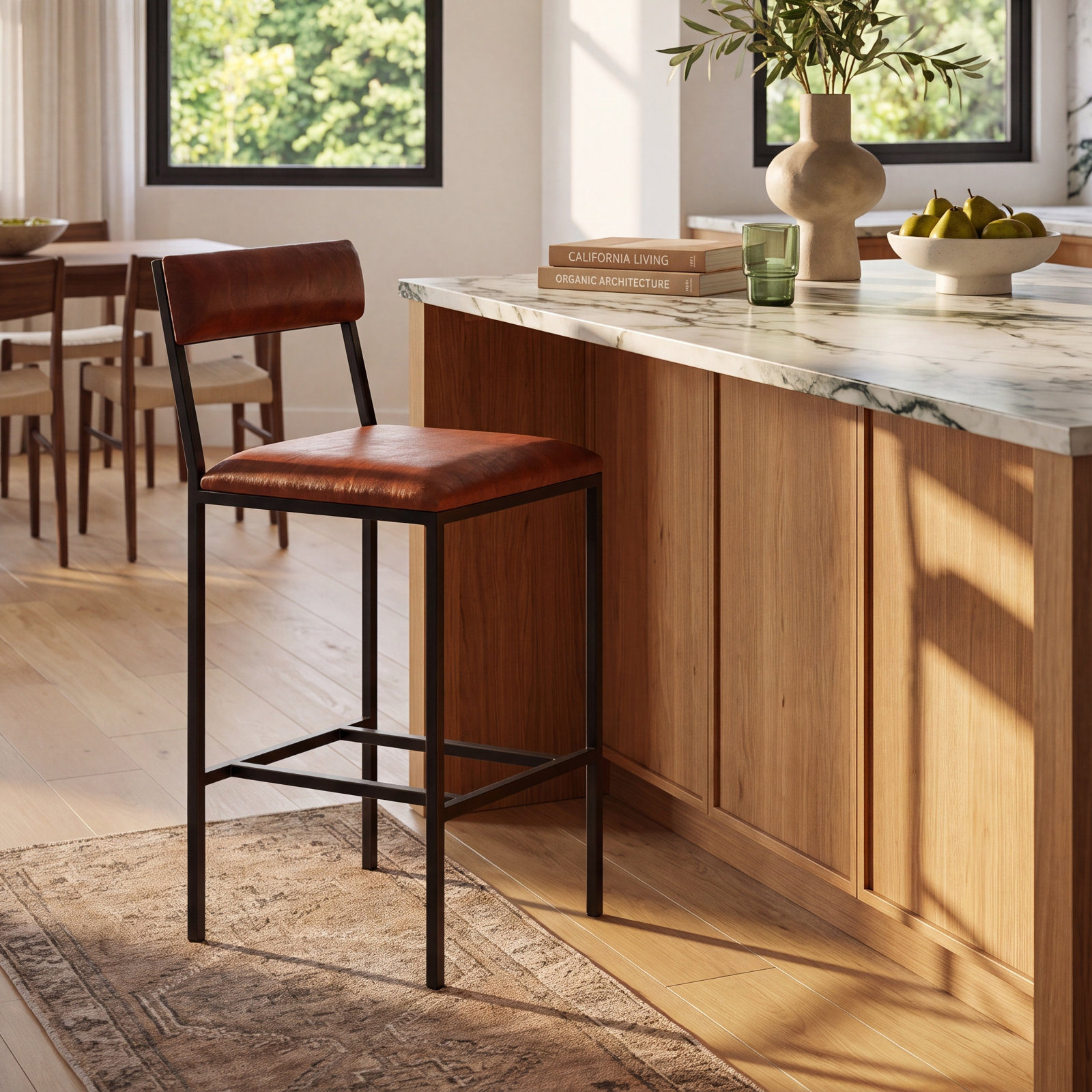 Augustus Genuine Leather Bar and Counter Stool, Bar Stool (31.5” Seat Height)