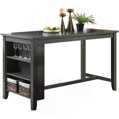 Modern Casual 1Pc Counter Height High Dining Table W Storage Shelves Gray Finish Wooden Kitchen Breakfast Table Dining Room Furniture