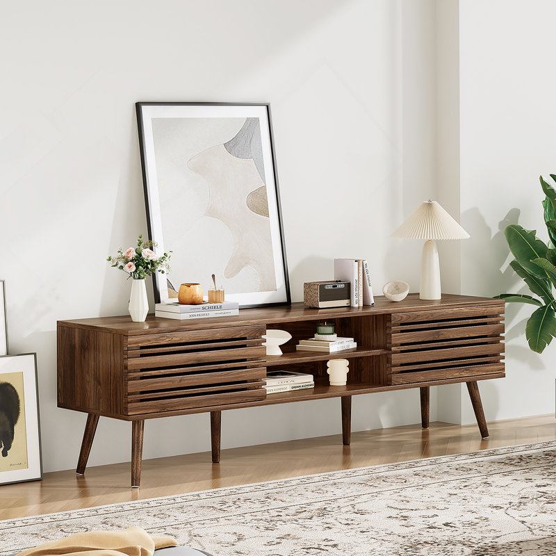 TV Stands With Storage For Tvs Up To 70", Wood TV Stand For Living Room, Brown
