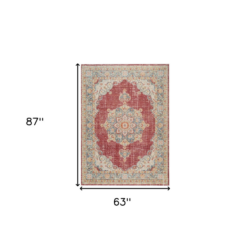 Tapis médaillon rouge et or 5 pi x 8 pi orange