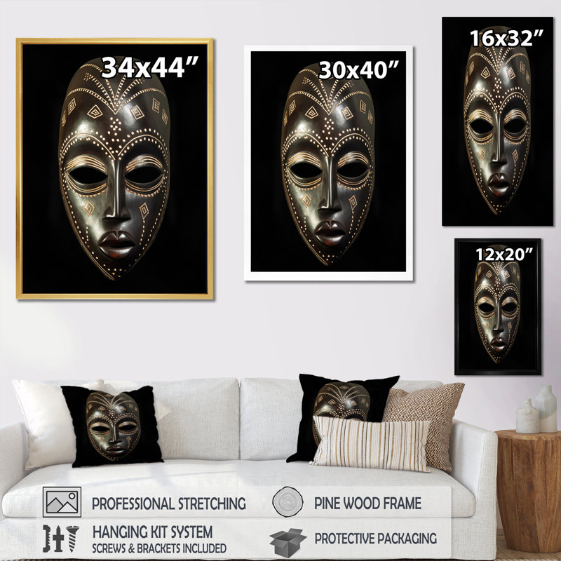 Ethnique masque africain traditionnel XX - Tribal africain grand art mural, H 32 po x l 16 po x P 1 po, Cadre flottant noir