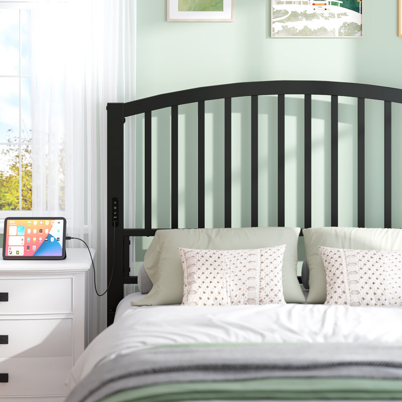 Arch Slats Metal Headboard, Wood Black, Full