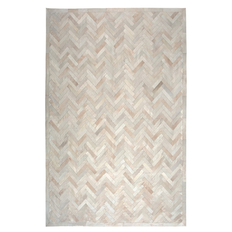 Ivoire en cuir fait à la main Tapis décoratif Chevron Plutus, Rectangle 5 pi x 8 pi