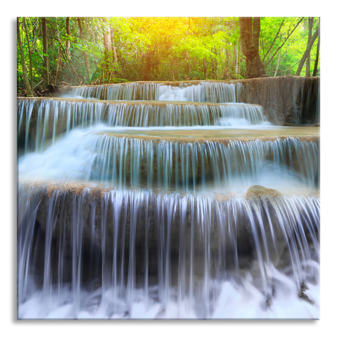 Glasbild Wasserfall im Regenwald