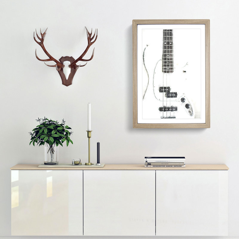 White Bass Guitar - Picture Frame Painting Print, Oak Framed, 45cm H x 33cm W x 2cm D