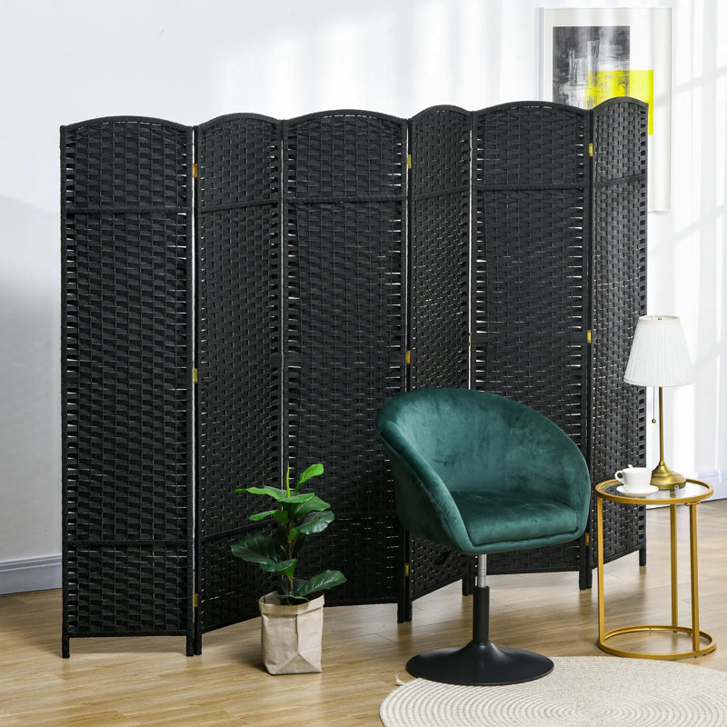 170cm H Solid Wood Folding Room Divider, 6, Black