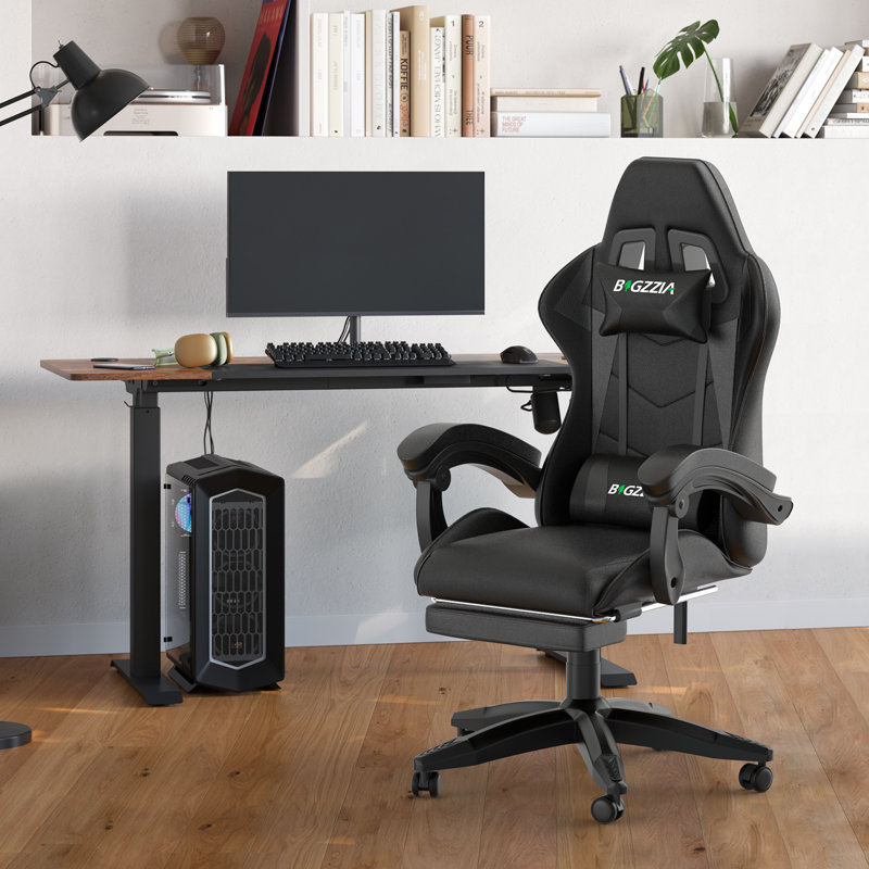 Reclining Game Chair With Footrest, Black