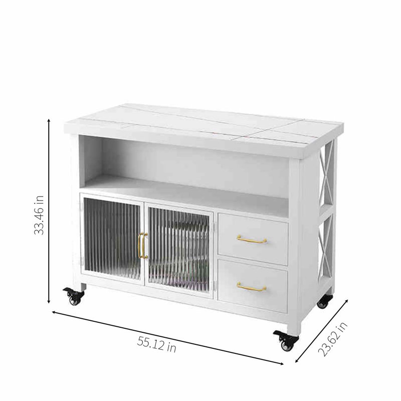 Îlot de rangement en marbre blanc amovible