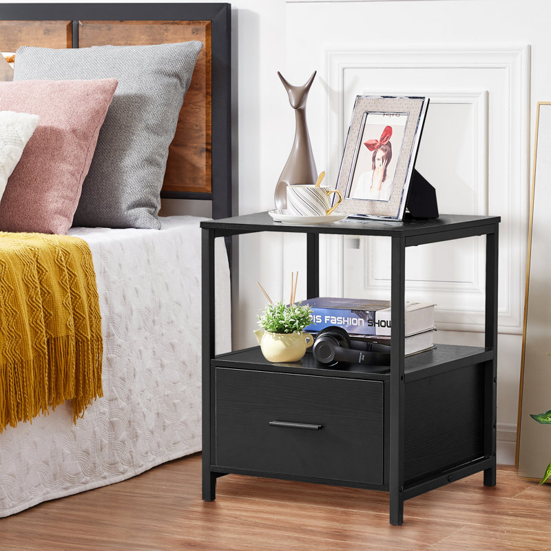 Kempst 15.7'' W Metal Nightstand, Black