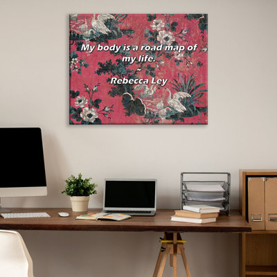 Citation artistique «Mon corps est une feuille de route de ma vie». Toile tendue par Rebecca Ley