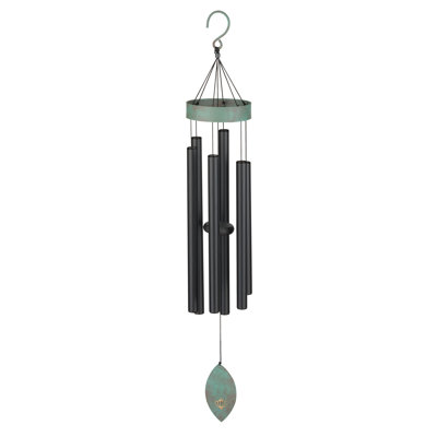 Acushnet 40" Patina Breeze Aluminum and Steel Outdoor Wind Chime with Decorative Plastic Accents and Hanging Hook - Black