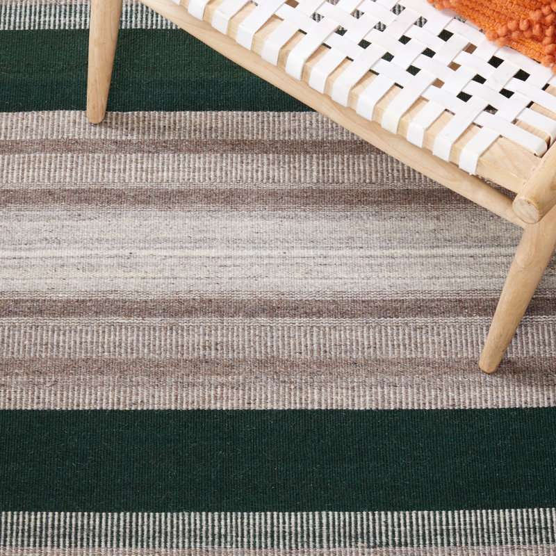 Gray and Green Geometric Wool Flatweave Rug, 3' x 5'
