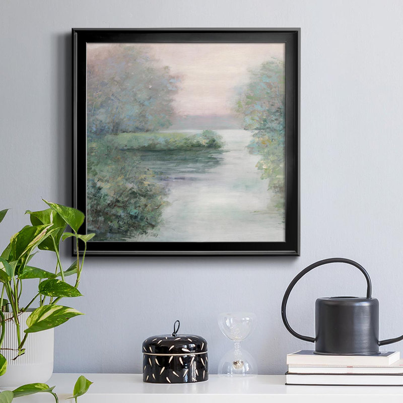 «Misty Morning II», peinture sur toile encadrée, H 26,5 po x l 26,5 po x P 1,5 po, Cadre noir