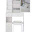 Petit meuble-lavabo blanc avec tiroir de gauche, miroir coulissant à droite, rangement multicouche, tabouret rembourré, design américain et longueur de 29,2 po et hauteur de 50,4 po pour les espaces