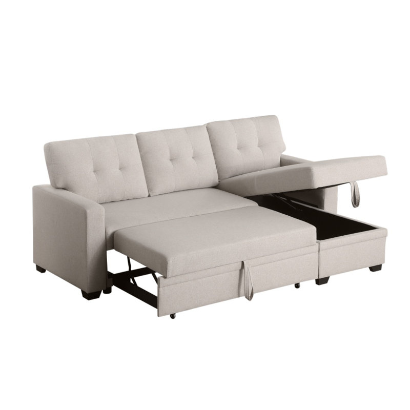 Upholstered Pull Out Sectional Sofa With Chaise