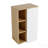 16" Wall-Mounted Bathroom Side Cabinet, Light Oak, Single Door With 3-Tier Open Shelves, Kd Cabinet, Dual-Color Door Panels (White & Black), Plywood Construction