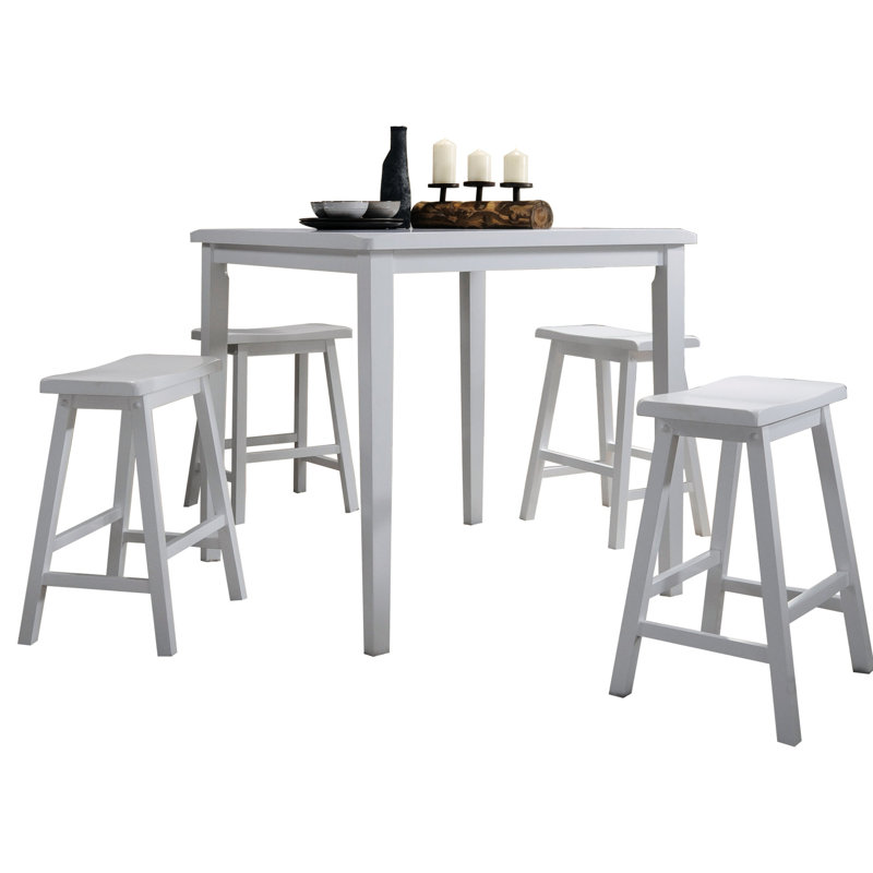 Table de salle à manger blanche à hauteur de comptoir, ensemble de 5 pièces en bois synthétique, table moderne en bois, surface lisse, assise stable
