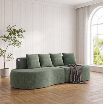 Modern Half-Moon Curved Sectional Sofa, 3-Seat Modular Chenille Couch in Green – Elegant Minimalist Design for Living Room, Office, Apartment