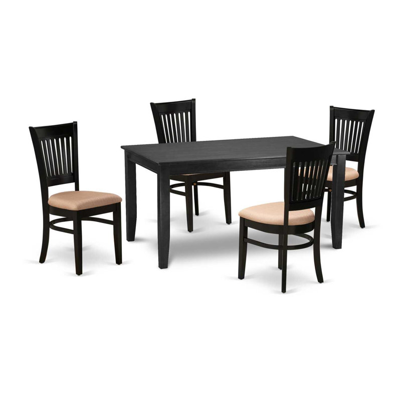 Ensemble de table de salle à manger 5 pièces comprenant une table de salle à manger rectangulaire et 4 chaises en tissu de lin, noir