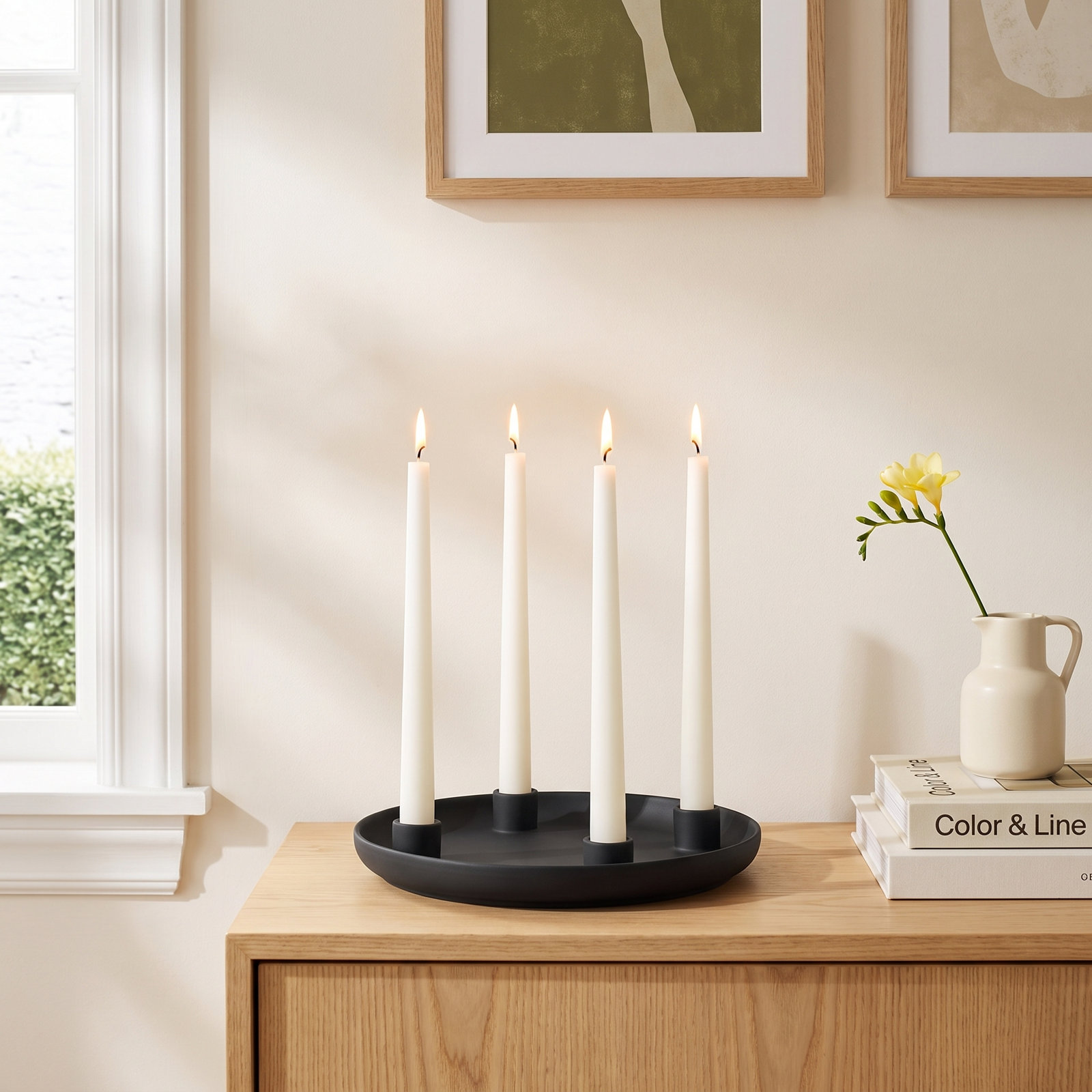 VELA Stoneware Candelabra, Black