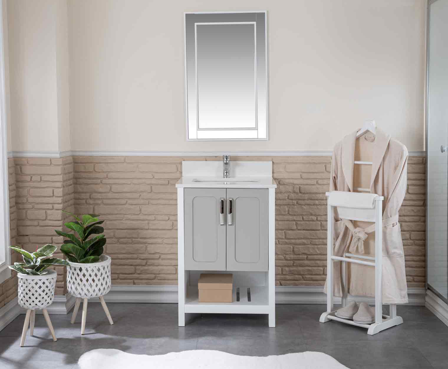 Adorn Vanity Florin 24'' Free-standing Single Bathroom Vanity with Quartz Vanity Top & Mirror ...