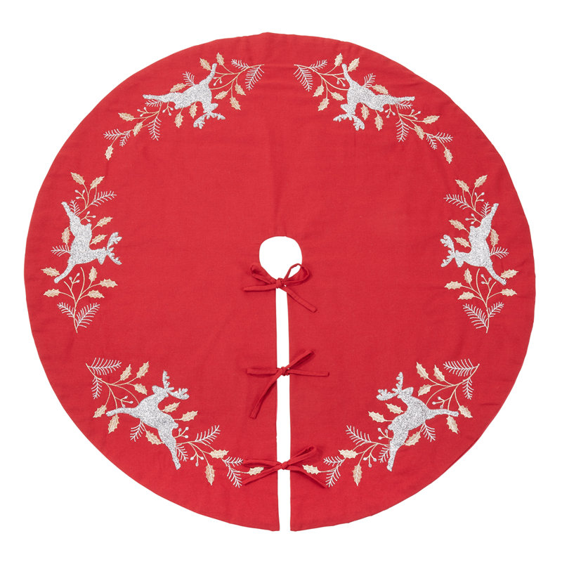 Jupe d'arbre de Noël rouge renne brodé 72 po, L 72 po