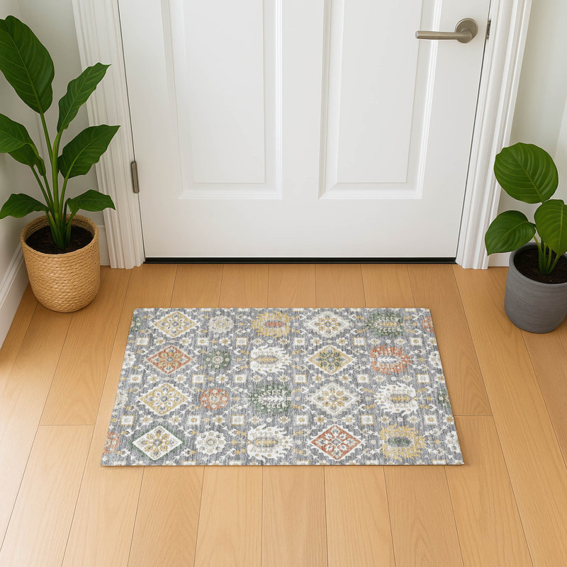 Premium Machine Washable Mayfield AMF2200 bohemian Rug, 1'8" x 2'6", Gray