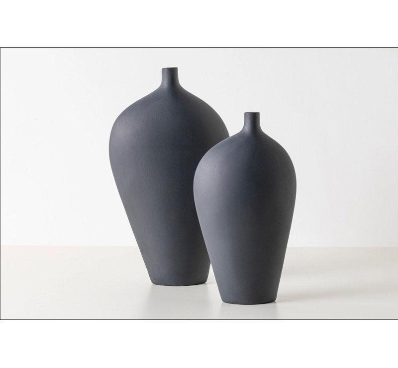 Elegant Ceramic Vase Set (2 Pieces), Anthracite Color, 6.1 x 2.8 x 11.4 inches & 7.9 x 3.1 x 14.6 inches | 100% Ceramic Construction, Perfect for Home Decor & Floral Arrangements, Stylish and Durable Design